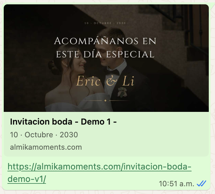 Preview de la invitación en WhatsApp